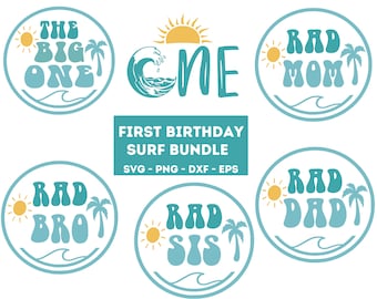 Surf 1st Birthday SVG Bundle, Rad Family Shirts (Digital Download)