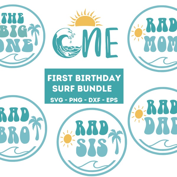 The Big One Surf Birthday Svg, 1st Birthday Surf Svg, One Svg, One Cake Topper Svg, First Birthday Family Shirts, Rad Dad Svg, Surf Matching