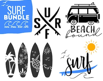 Surf SVG Bundle, Beach Designs (svg, png, eps, dxf)