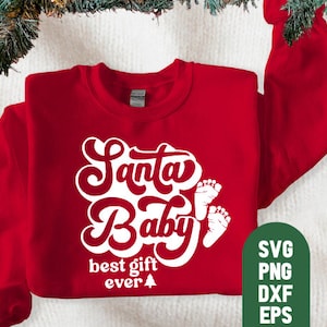 Santa Baby SVG, très joyeux et enceinte SVG, chemise d’annonce de grossesse de Noël SVG, douche de bébé de Noël Png, plus on est de fous SVG