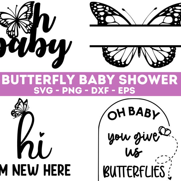 Butterfly Baby Shower Theme Svg, Butterfly Kisses and Baby Wishes Svg, Oh Baby Butterfly Cake Topper Svg, Butterfly Gender Reveal Png