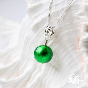ムラーノガラス エメラルドグリーン ビーズネックレス スターリングシルバー