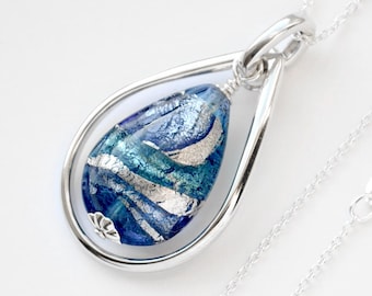 ムラーノガラスネックレス、スクエアベネチアンガラスペンダント