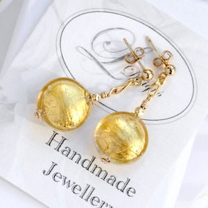 Murano Glass 24K Gold foil Chain-link Earrings, Gold filled