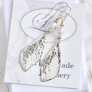 Silver, Gold & Murano Glass Abstract Leaf Earrings