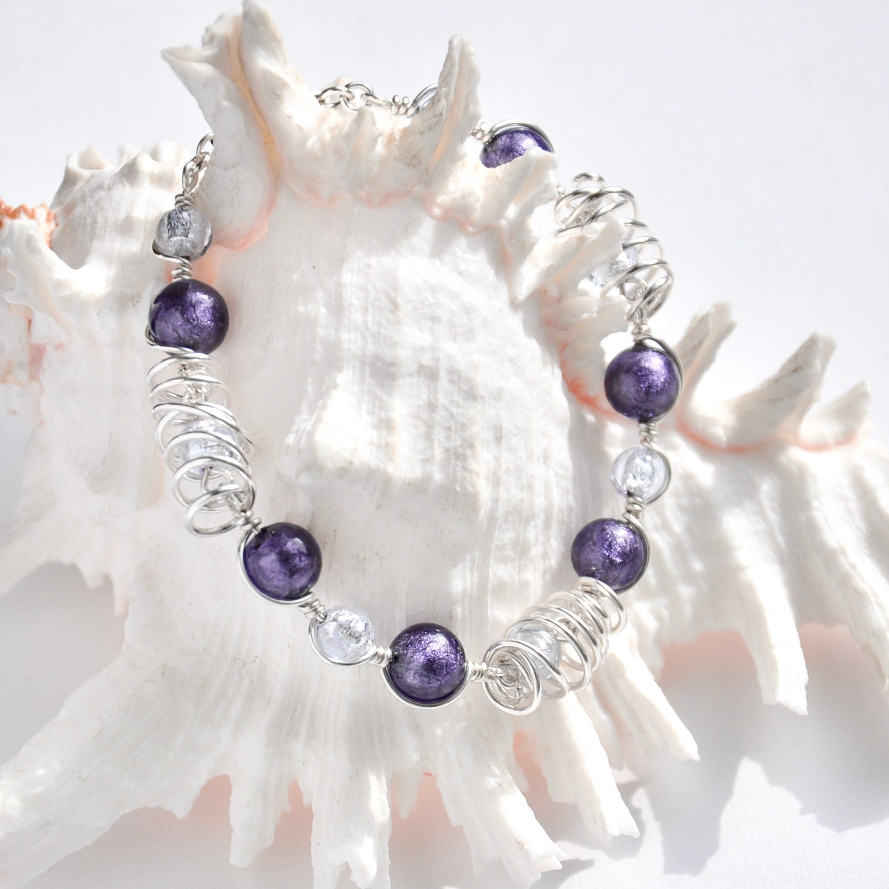 Venetian Murano Glass Purple & Lilac \'spirale\' Bead Bracelet, Sterling  Silver - Etsy