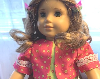 Vestido de muñeca de 18” con chaqueta bolero y sandalias
