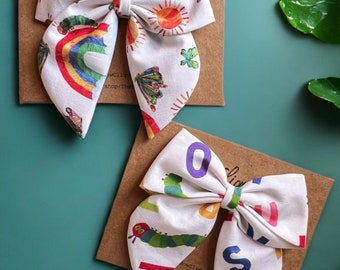 Eric CARLE,The hungry caterpillar,first birthday theme,first birthday bows, Eric carle hair bows, character hair bows, elementary hair bows