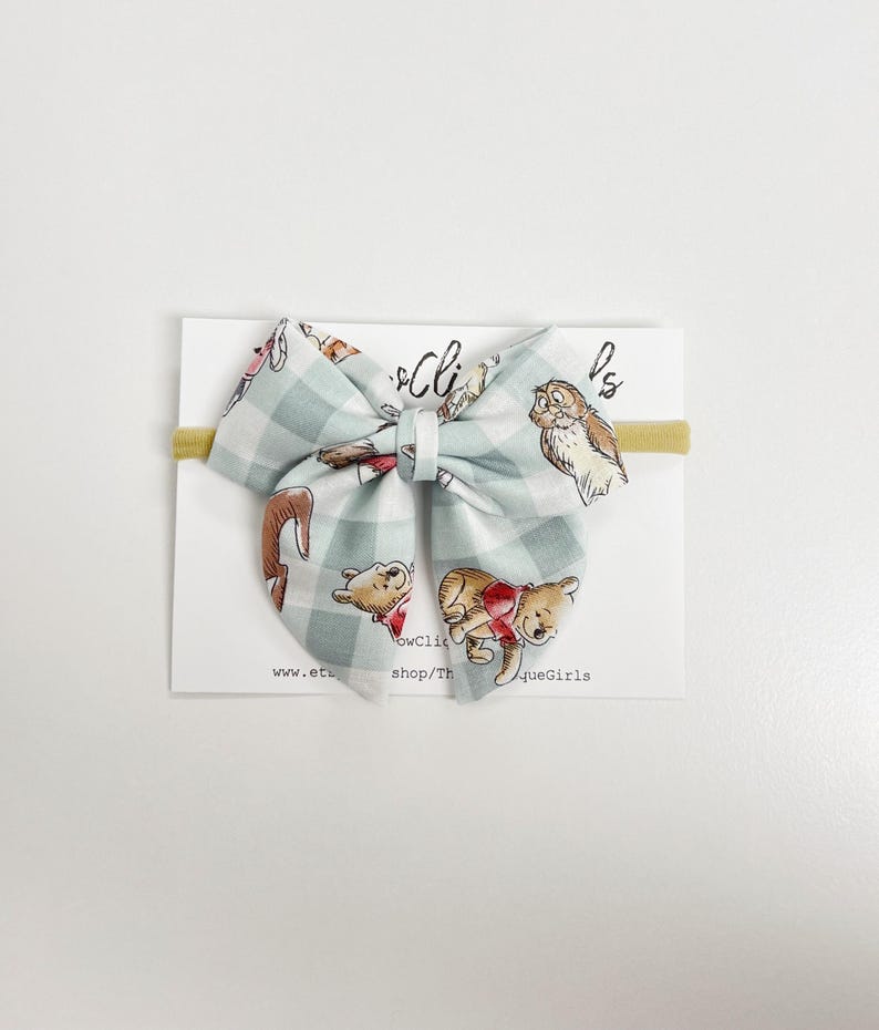Winnie the Pooh Hair Bow, Storybook Character Plaid Bow Medium Dolly