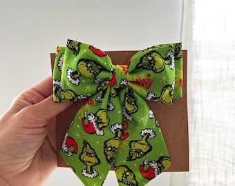 Grinch hair bow, How the Grinch Stole Christmas hair bow, Grinch headband, Holiday hair bow, Grinch topknot headband, Grinch bow tie,