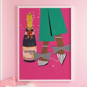 Stylish Lady Pink Christmas Champagne Printable Wall Art – Festive Holiday Decor for Bar Cart, Instant Download
