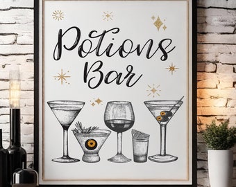 Potions Bar Halloween Bar Barwagen Schild | Druckbare Instant Download Party Zeichen oder Wandkunst | Alkohol Cocktails Druck