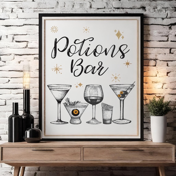 Potions Bar Halloween Bar Cart Sign | Printable Instant Download Party Sign or Wall Art| Alcohol Cocktails Print