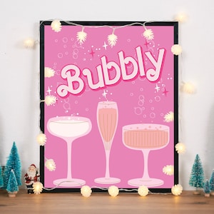 Bubbly Pink Fashion Doll Inspired Champagne Printable Bar Cart Sign | Christmas Party Sign | Bachelorette Party