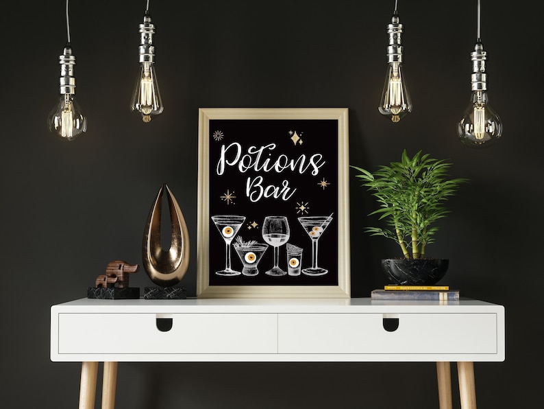Potions Bar Halloween Bar Cart Sign | Spooky Printable Instant Download Party Sign or Wall Art | Alcohol Cocktails Print image 1