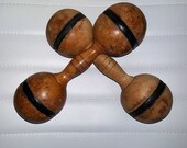 Antique Vintage Pair Wood Dumbells nice patina for Display Gym Collectible