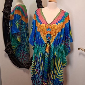 JOVIE Colorful V-Neck Kaftan With Draw-String Waist Tie One Size NWT  /B1