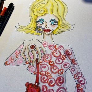 Mars Attacks! Woman Alien watercolor painting Tim Burton