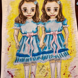 The Shining twins watercolor 9x12 painting