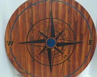 Wood Carving and resin poured Compass