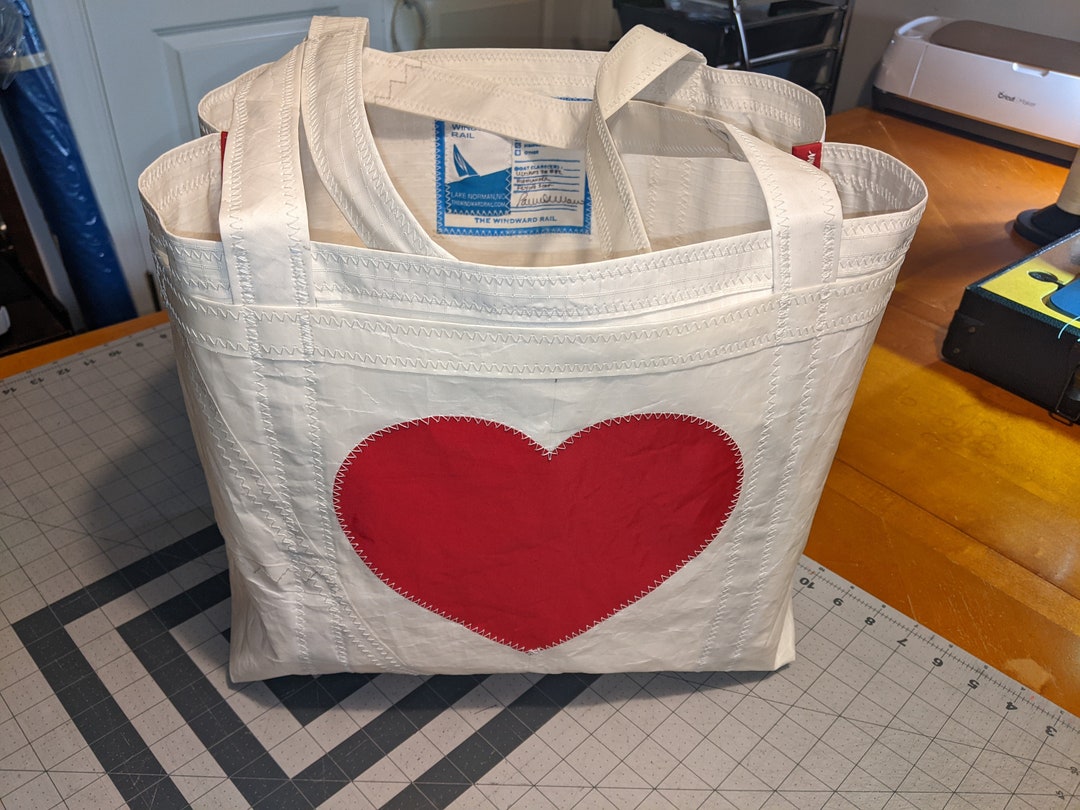 Sailcloth Tote Bag With Heart Etsy