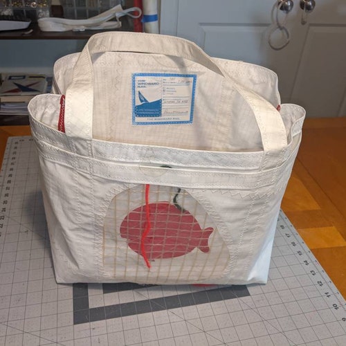 Sailcloth Tote Bag with shops Red Sunfish and window pockets