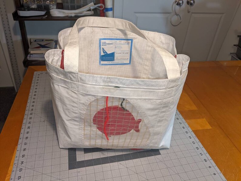 Sailcloth Tote Bag with shops Red Sunfish and window pockets