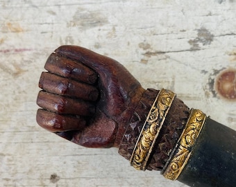 Antique Folk Art Hand Riding Crop, Wooden Fist, Carved Wood Hand, 19TH Century Home Decor Old Primitive Hand Equestrian Horse Hand Sculpture