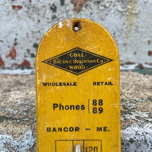 Antique Bacon & Robinson Co Wooden Advertising Thermometer Sign, Bangor Maine New England Advertising Trade Sign Old Paint Wall Decor