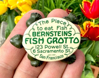 Antique Advertising Turtle Paperweight Cast Iron & Celluloid Bernsteins Fish Grotto SAN FRANCISCO CALIFORNIA, Small Miniature Mini