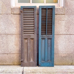 Antique Shutters, Wooden Louvered Panel Shutter Doors, Large Paneled Room Divider Separator Shutters Original Hardware Architectural Salvage