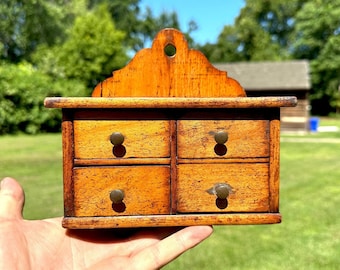 Antique Miniature Wall Cabinet, Small Cute Apothecary Cabinet, Spice Cabinet, Primitive Home Decor, AMAZING PATINA, Little Sized Wall Pocket