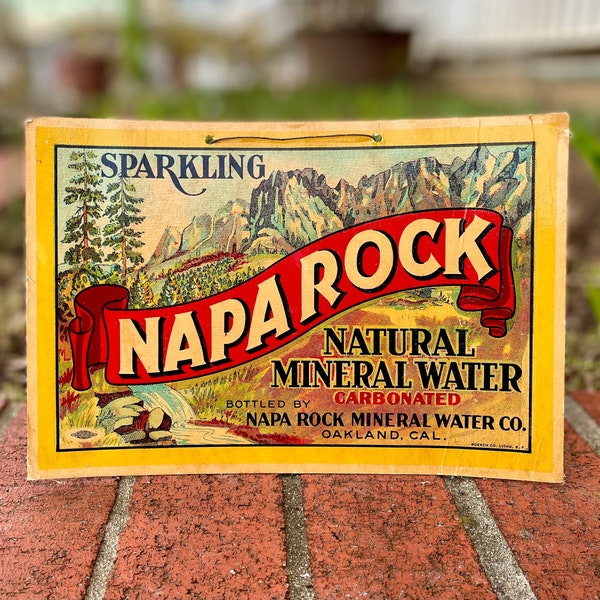 Antikes Napa Rock Mineral Wasser Schild Oakland California, Vintage Werbeschild, Wandaufhänger, Roesch Litho, Vintage Wanddekoration