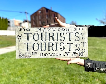Antique Sign Painters Board: Late 1800s TOURIST Sign, Primitive Wooden Trade Sign, Folk Art