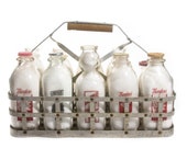 Antique Milk Bottle Carrier with Milk Bottles Farm House Antiques Holder Rustic Home Decor Instant Collection Bordens Dairy Baby Head Bottle