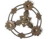 Art Deco Bronze Flush Mount Fish Water Three Light Bulb Socket Art Nouveau Brass Ceiling Fixture Vintage Lighting Gilded Gold Ornate Salvage