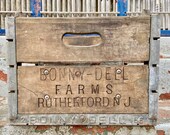 Antique Wooden Milk Crate, Vintage Wood Milk Box, BONNY DELL FARMS Rutherford New Jersey, Steel Corners, Bottle Insert, Dairy Advertising