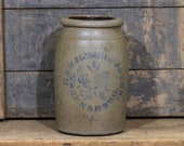 Antique Stoneware Crock Hamilton Jones Greensboro PA 1800s Salt Glazed Primitive Jug Pennsylvania Pottery Farmhouse Antiques Rustic Planter