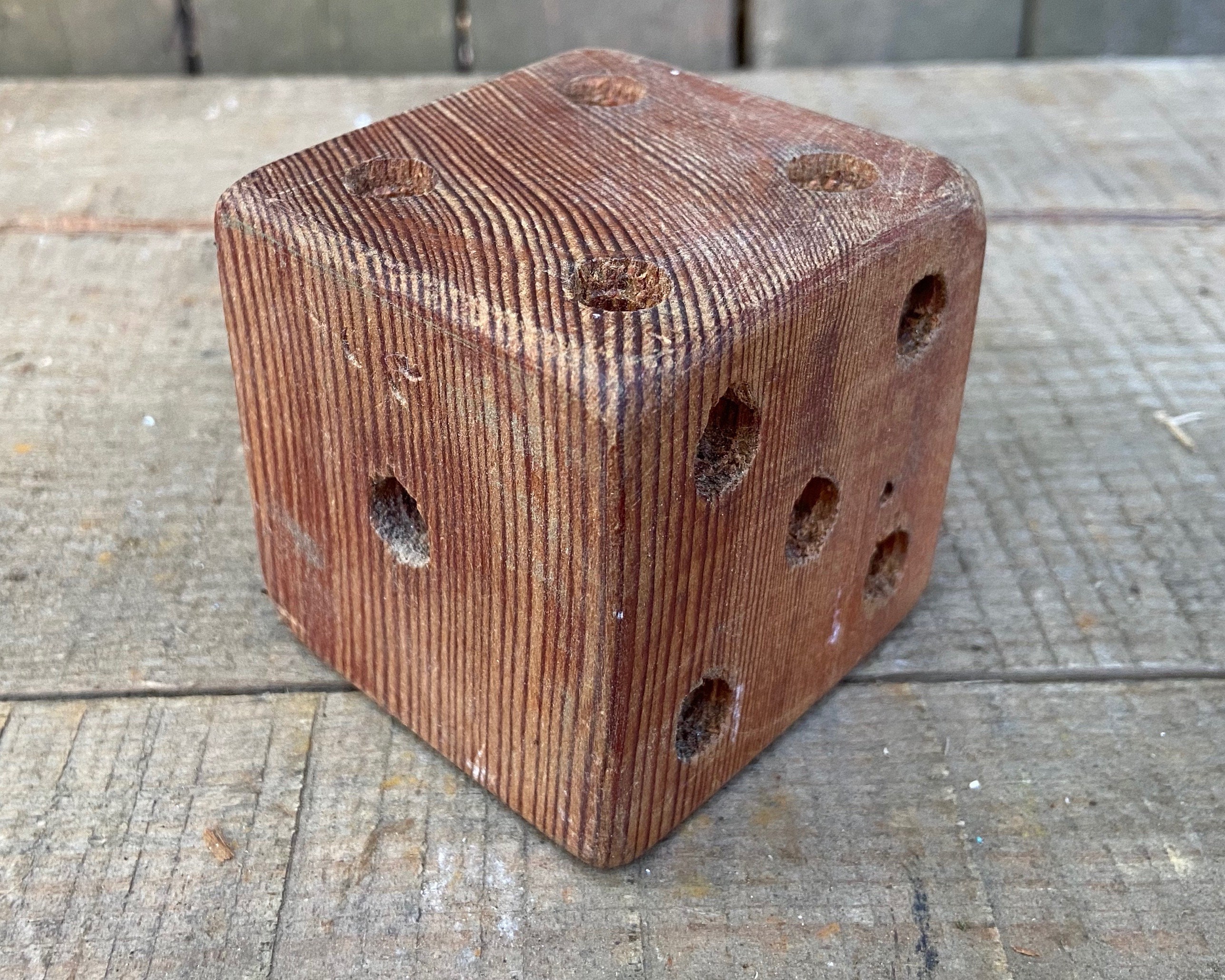 Large Wooden Dice Vintage Wood Dice Pencil Holder Paint Etsy