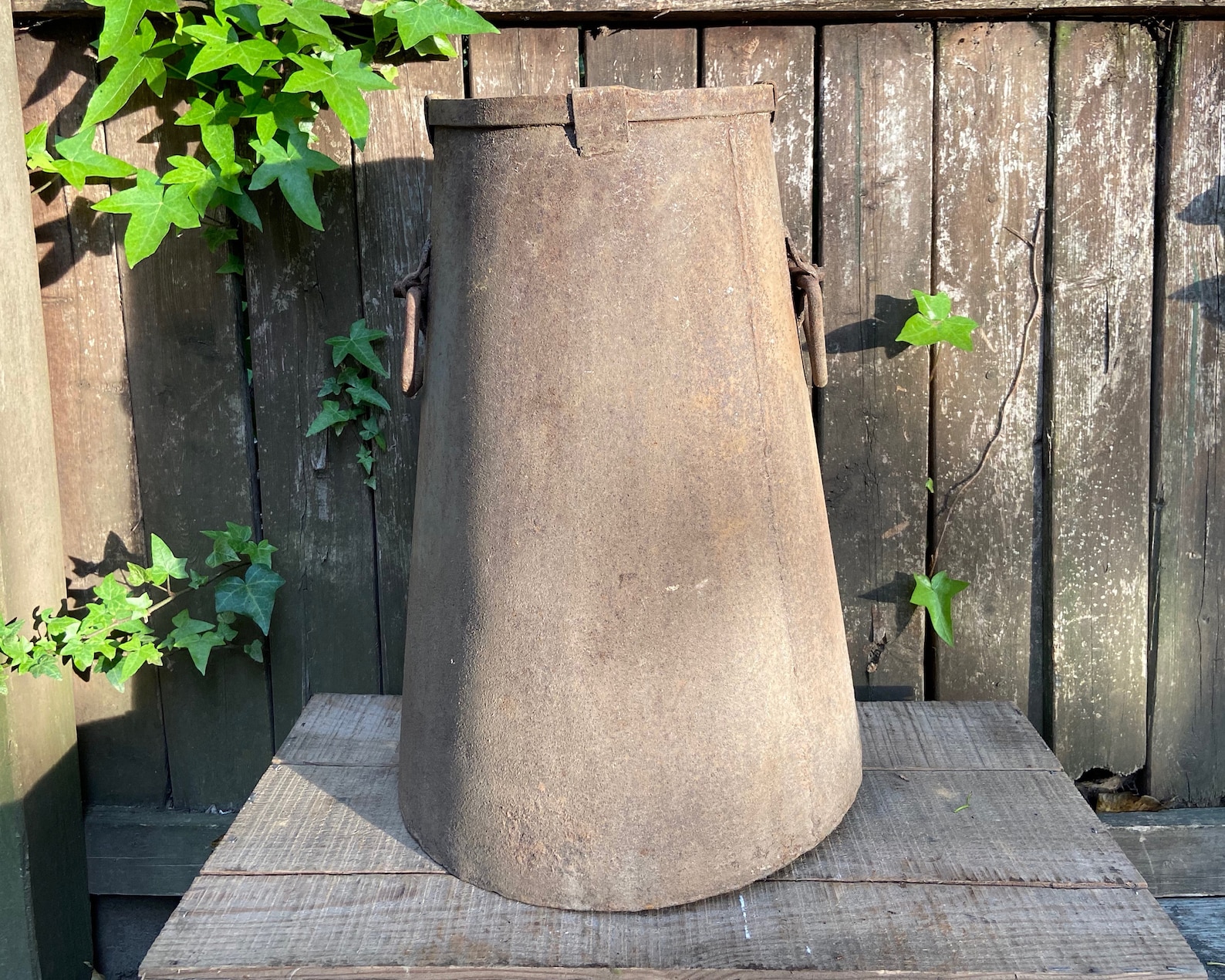 Large Antique Cast Iron Pot With Drop Handles Cone Shaped Etsy