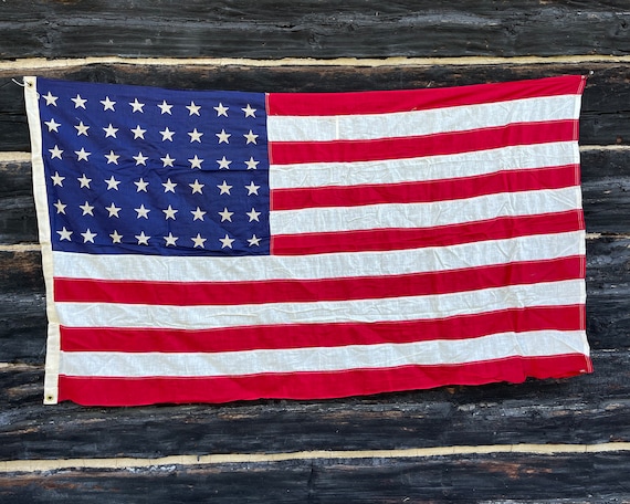 vintage USA flag 48star 星条旗 ヴィンテージ Antique 48 Star American Flag: Rustic Americana Decor (53'' X 39