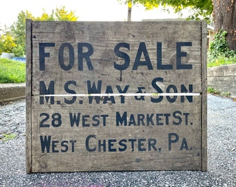 Antique Wooden Trade Sign M.S. Way & Son West Chester Pennsylvania Wood Breadboard Primitive 28 W Market Street William Everhart Building