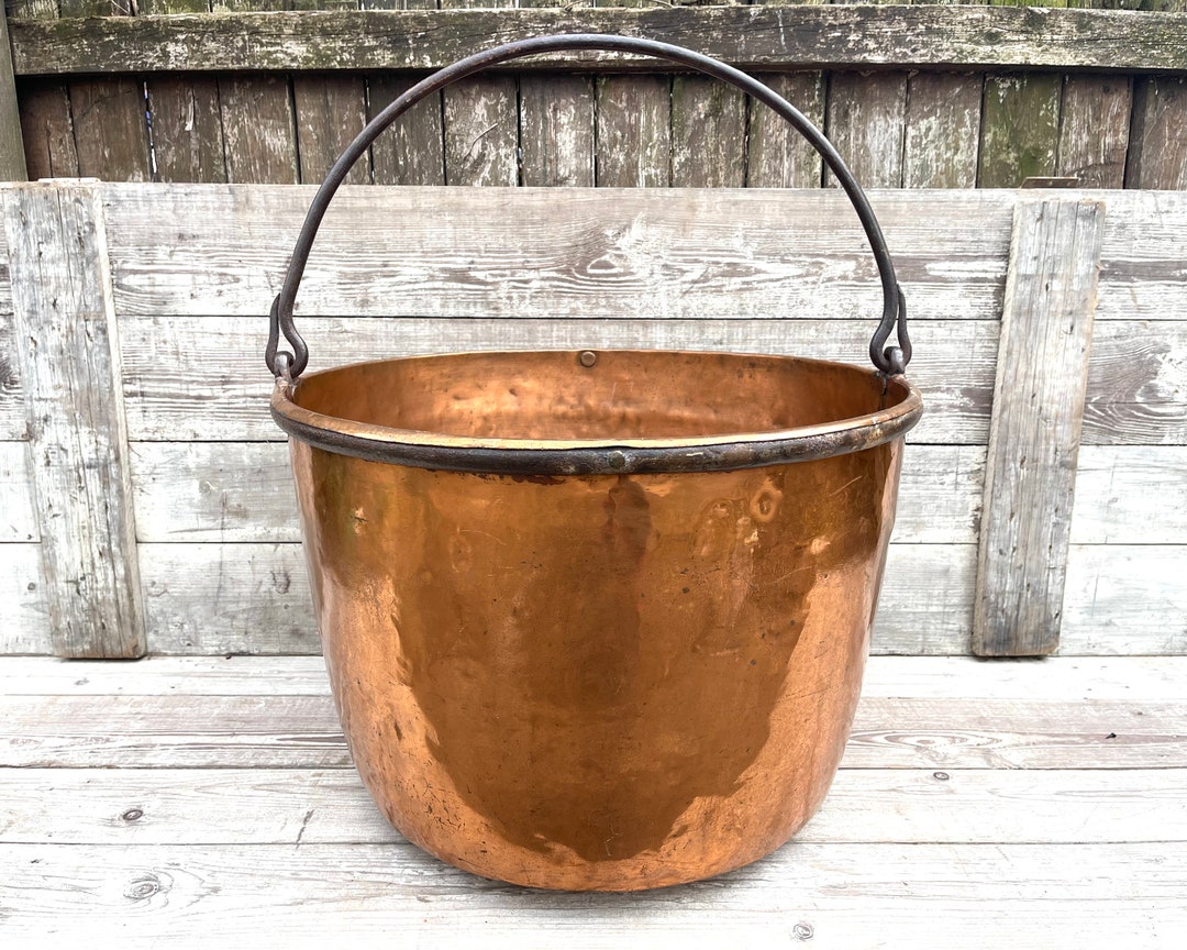 Antique Apple Butter Pot 22'', EXTRA LARGE Copper Culdron With Iron