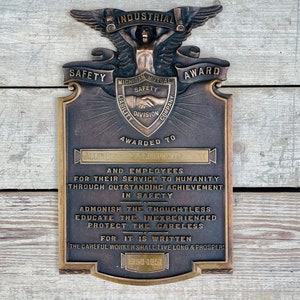 Bronze Plaque for Allen Electric Equipment Company Kalamazoo Michigan, Aviation Airplane, INDUSTRIAL SAFETY AWARD Advertising Sign Relief