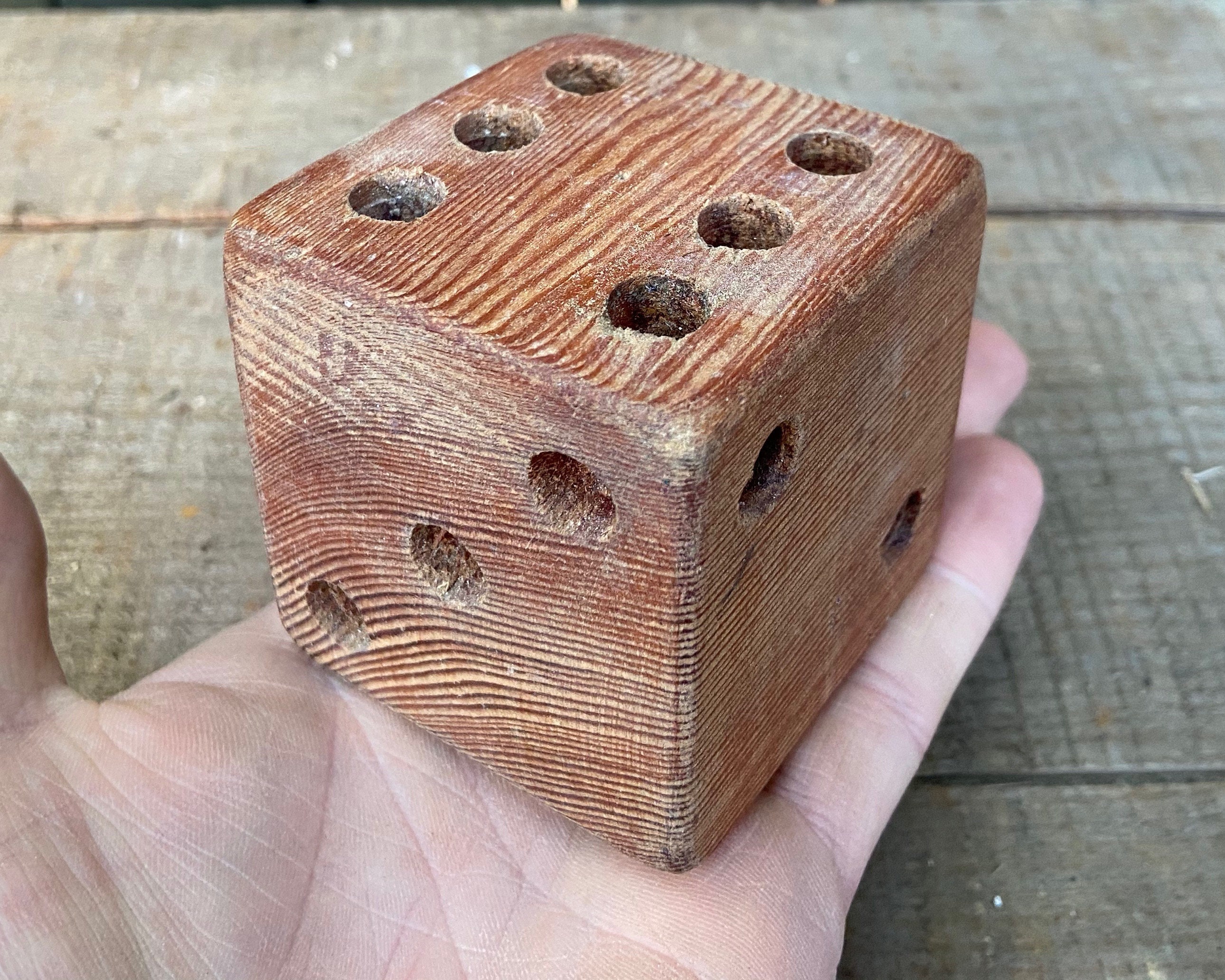 Large Wooden Dice Vintage Wood Dice Pencil Holder Paint Etsy