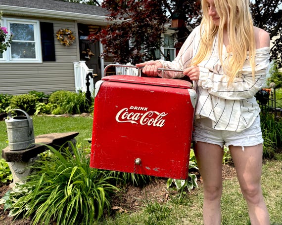 Vintage 1950s Coca Cola Cooler: Rustic Metal Picnic Ice Box - Etsy