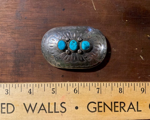 Navajo Sterling Silver and Turquoise Belt Buckle … - image 5