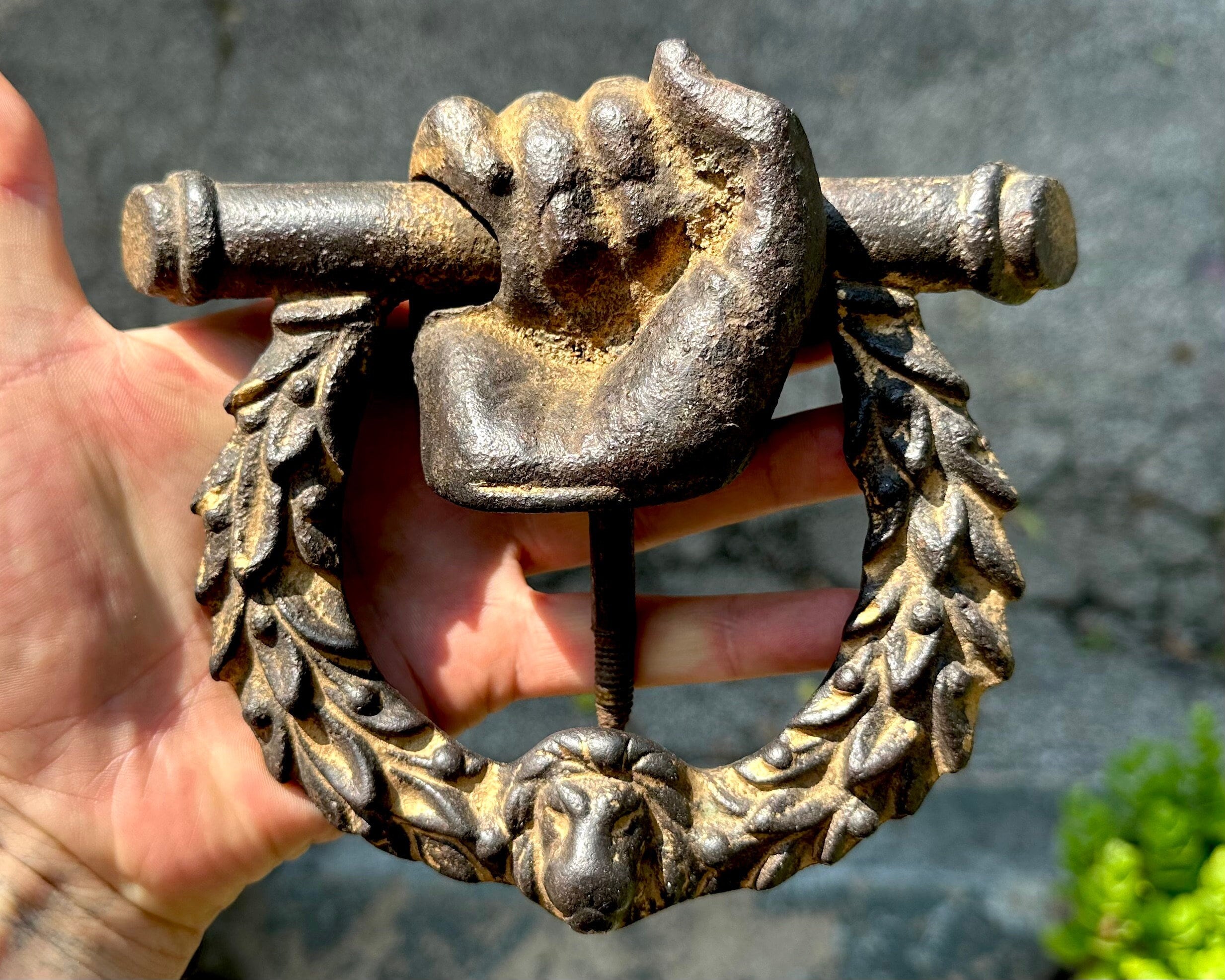 Vintage Lion Head Door Knocker - Black Cast Iron Decorative Hardware For Classic - View #5