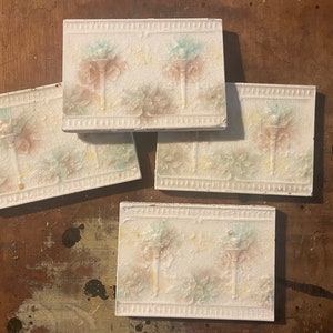 Antique Tiles Architectural Salvage Porcelain Ceramic Floral Sconce Ribbon Motif Vintage Art Nouveau Shabby Chic Home Garden Decor Relief
