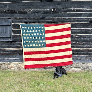 Bandera antigua, bandera americana vintage, estrellas aplicadas, NICE PATINA 1800s 45 estrellas auténtica pancarta grande, decoración primitiva colgante de pared patriótica